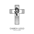 Church logo. Christian symbols. The Cross of Jesus Christ and the Symbol of the Holy Spirit are a dove and a flame Royalty Free Stock Photo