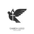 Church logo. Christian symbols. The Cross of Jesus Christ and the Symbol of the Holy Spirit are a dove and a flame Royalty Free Stock Photo