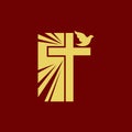 Church logo. Christian symbols. The Cross of Jesus, the fire of the Holy Spirit and the dove. Royalty Free Stock Photo