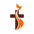 Church logo. Christian symbols. The Cross of Jesus, the fire of the Holy Spirit and the dove Royalty Free Stock Photo