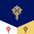 Church logo. Christian symbols. The cross of Jesus, globe and a crown of thorns