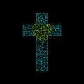 Church logo. Christian symbols. Cross of Jesus and heart, mosaic.