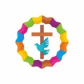 Church logo. Christian symbols. The Cross of Jesus, the Holy Spirit - Dove. Royalty Free Stock Photo