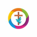 Church logo. Christian symbols. The Cross of Jesus, the Holy Spirit - Dove Royalty Free Stock Photo