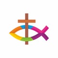 Church logo. Christian symbols. The cross of Jesus and the Christian sign of the fish. Royalty Free Stock Photo