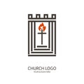 Church logo. Christian symbols. The cross of the Lord and Savior Jesus Christ, the flame of the Holy Spirit and the dove Royalty Free Stock Photo