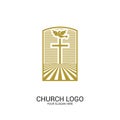 Church logo. Christian symbols. Cross of the Savior Jesus and dove as a symbol of the Holy Spirit. Royalty Free Stock Photo