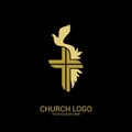 Church logo. Christian symbols. Cross of the Savior Jesus and dove as a symbol of the Holy Spirit. Royalty Free Stock Photo