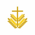 Church logo. Christian symbols. Cross and wheats