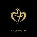 Church logo. Christian symbols. A dove forming a heart, and inside the cross of Christ. Royalty Free Stock Photo