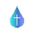 Church logo. Christian symbols. A drop of living water and the cross of Jesus.