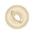 Church logo. Christian symbols. Hands folded in prayer. Shine around