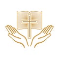 Church logo. Christian symbols. Hands raised to the cross of the Lord Jesus Christ Royalty Free Stock Photo