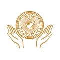 Church logo. Christian symbols. Hands turned to the world beloved of God