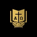 Church logo. Christian symbols. Holy bible, cross, alpha and omega Royalty Free Stock Photo