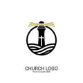 Church logo. Christian symbols. The lighthouse of Jesus Christ shines the truth for those in the dark.