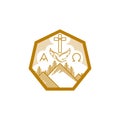 Church logo. Christian symbols. Mountains, the cross of Christ, the dove and the alpha and omega Royalty Free Stock Photo
