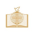 Church logo. Christian symbols. Open bible, cross and globe Royalty Free Stock Photo