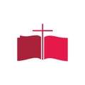 Church logo. Christian symbols. The open Bible and the cross of Jesus