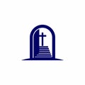 Church logo. Christian symbols. Open the door and the staircase leading to the cross of the Lord and Savior Jesus Christ Royalty Free Stock Photo