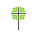 Church logo. Christian symbols. People around the cross.