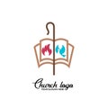 Church logo. Christian symbols. Staff, open bible and fire of the Holy Spirit Royalty Free Stock Photo