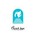 Church logo. Christian symbols. A staircase leads to the Holy Spirit