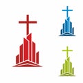 Church logo. Christian symbols. Stylish cross of Jesus Christ among graphic vector elements Royalty Free Stock Photo