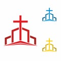 Church logo. Christian symbols. Stylish cross of Jesus Christ among graphic vector elements Royalty Free Stock Photo