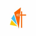 Church logo. Cristian symbols. The cross of Jesus and the colored elements.