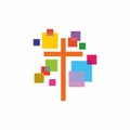 Church logo. Cristian symbols. The cross of Jesus and the colored elements.