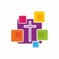 Church logo. Cristian symbols. The cross of Jesus and the colored elements.