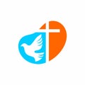 Church logo. Cristian symbols. The cross of Jesus and his church.Church logo. Cristian symbols. The cross of Jesus and the dove