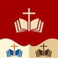 Church logo. Cristian symbols. The cross of Jesus and the open bible