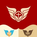 Church logo. Cristian symbols. The cross of Jesus and the wings of an angel. Royalty Free Stock Photo