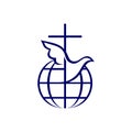Church logo. The cross of Jesus, the globe and the dove