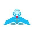 Church logo. The cross of Jesus, the globe and the open bible with hands