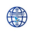 Church logo. The cross of Jesus, the globe of the world, and the dove