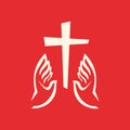 Church logo. The Cross of Jesus and Hands. Royalty Free Stock Photo