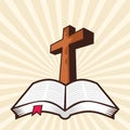 Church logo. The cross of Jesus and the open bible. Royalty Free Stock Photo