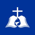 Church logo. The cross of Jesus, the open bible and the dove are a symbol of the Holy Spirit