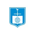 Church logo. The cross of Jesus, an open bible, a globe and a dove Royalty Free Stock Photo