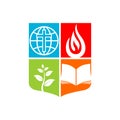 Church logo. The cross of Jesus and the open bible, the globe and flame, the germ of faith Royalty Free Stock Photo