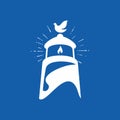 Church logo. Dove and lighthouse. Royalty Free Stock Photo