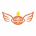 Church logo. Globe and world cross of Jesus Christ, the flame of the Holy Spirit, and angel wings Royalty Free Stock Photo