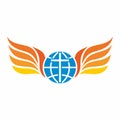 Church logo. Globe, world, Jesus` cross and angel wings