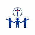 Church logo. Holding hands, people group, cross of Jesus.