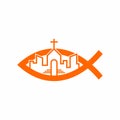 Church logo. Holy Church in the city. Royalty Free Stock Photo