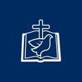 Church logo. The open bible, the cross of Jesus Christ and the dove are a symbol of the Holy Spirit Royalty Free Stock Photo