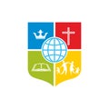 Church logo. An open bible, the cross of Jesus, the family and the crown Royalty Free Stock Photo